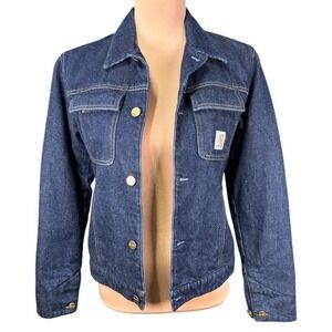 Carhartt Women's Blue Denim Jean Jacket Sherpa Lined‎ Western Trucker Small